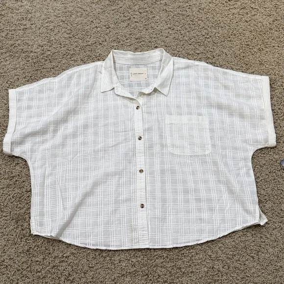 NWT Lucky Brand Grid Plaid Short Sleeve Cotton Button-Up Shirt XL * as is - Picture 10 of 10